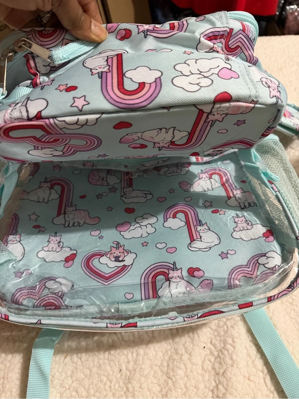 wonder nation Light Blue Unicorn & Cat Print Kids Backpack